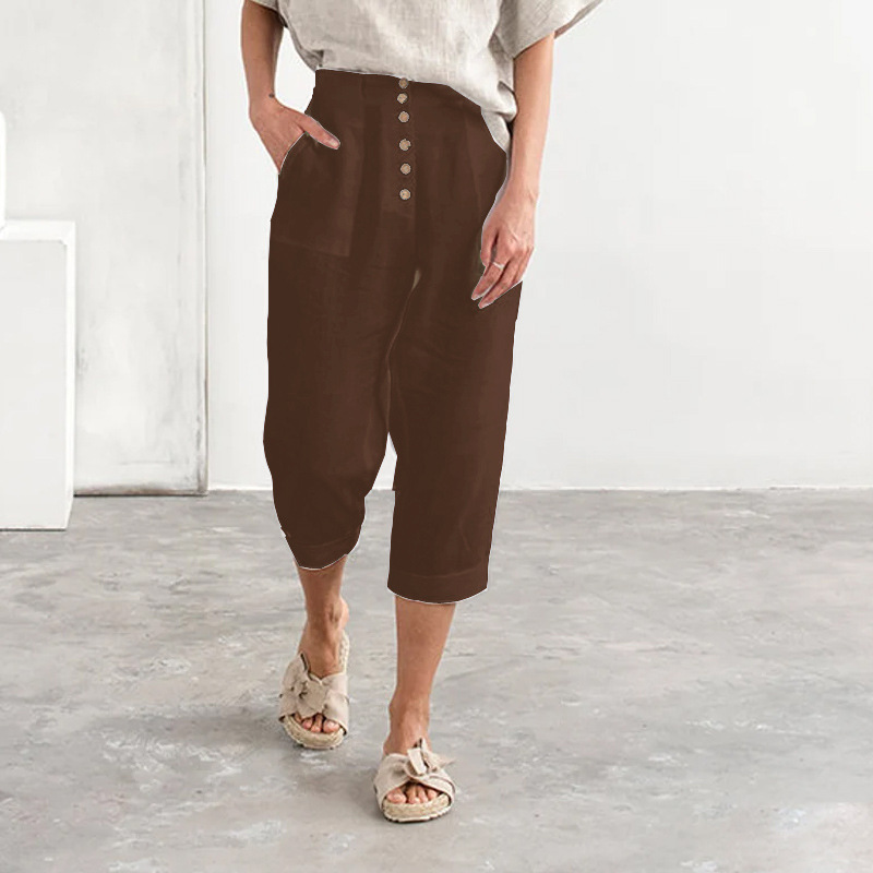 Title 5, Casual Breasted Cotton Linen Loose Casual Pants