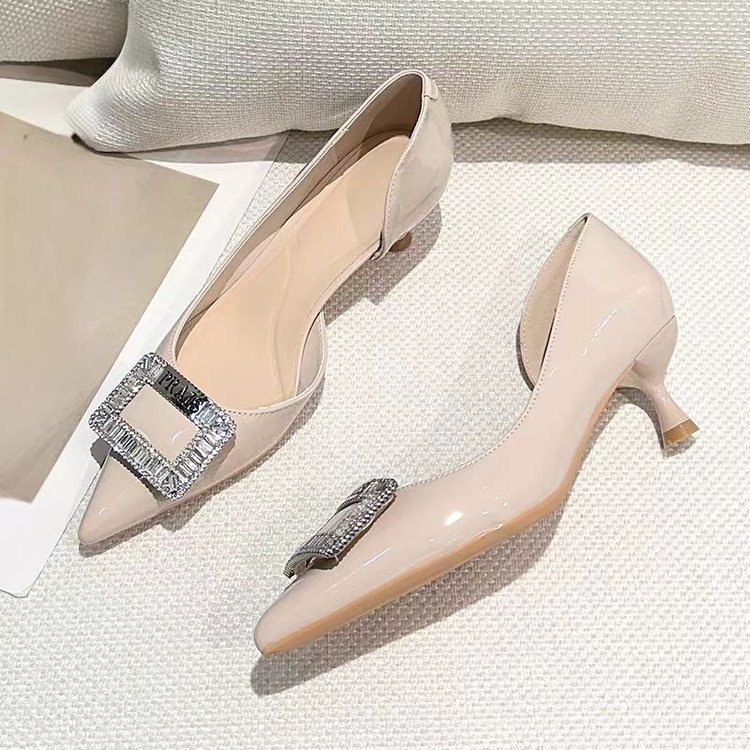 2026 Luxury French Rhinestone Square Buckle Pumps, Women's Elegant Versatile Pointed Toe Closed Toe Heels