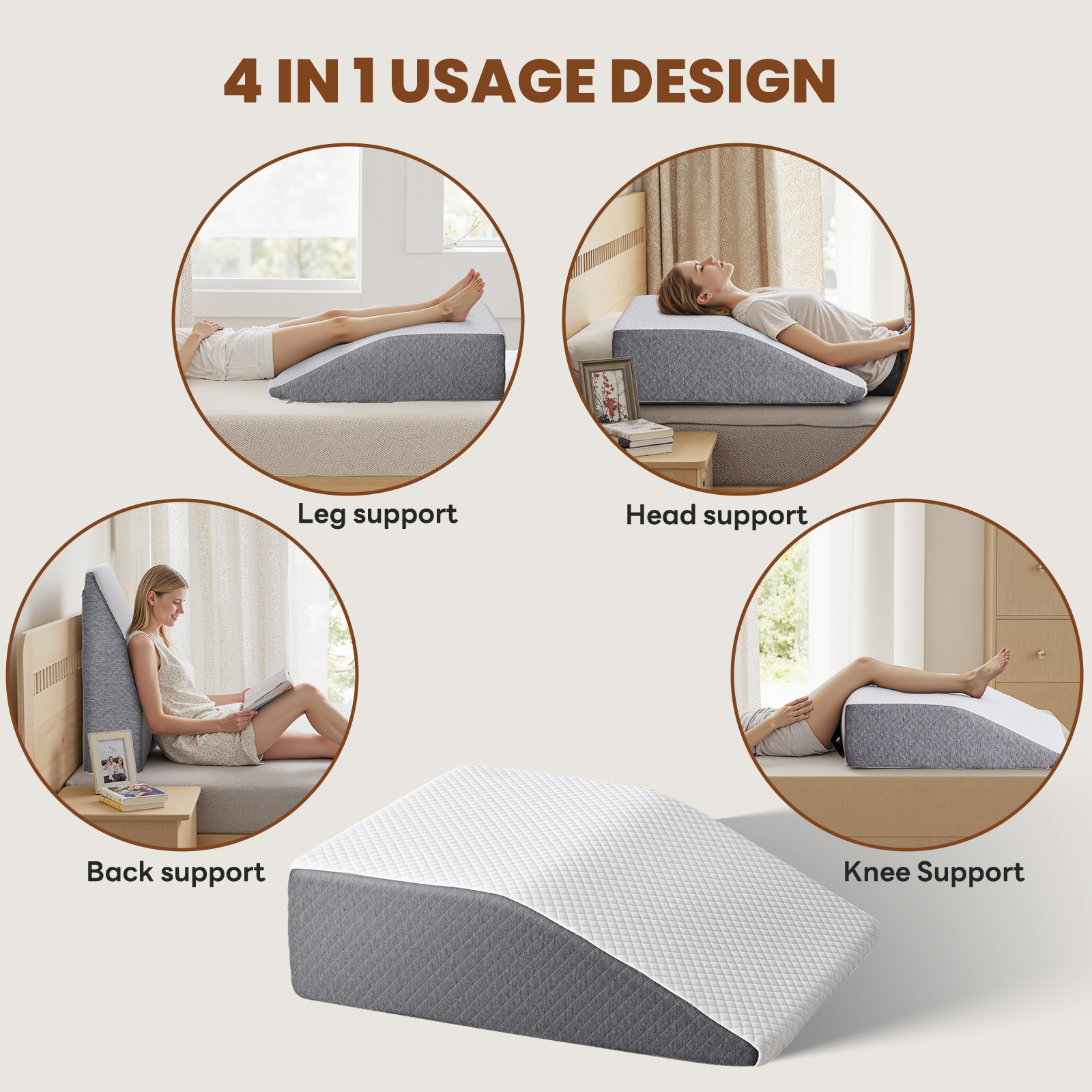 Wedge Pillow, Body Pillow , White& Grey image 20