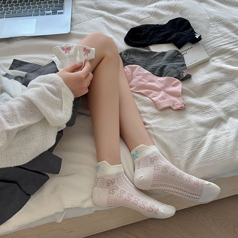 6pairs Butterfly Knot Socks Children's Socks Summer Thin Ballet Style, Mid Tube Socks, Embroidered Socks, Summer