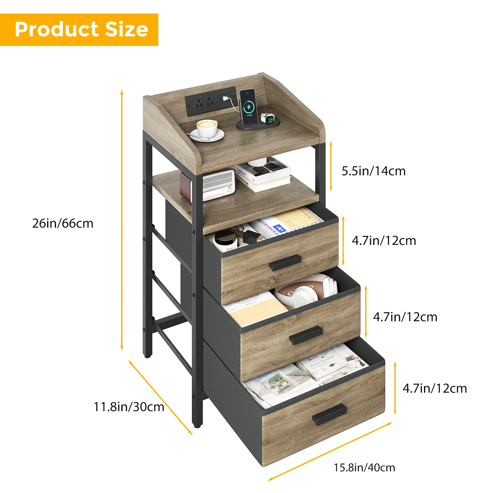 2 Pack Night Stand With Charging Station And Light Bedside End Table With 3 Fabric Drawers 2 USB Ports And Outlets For Bedroom