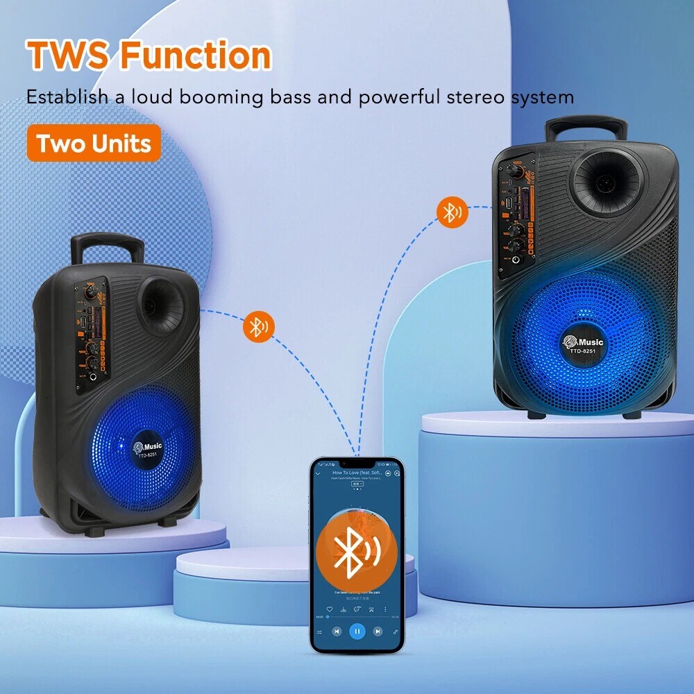 8 In Portable Bluetooth Speaker With Mic Subwoofer Heavy Bass Sound System Party — image 11