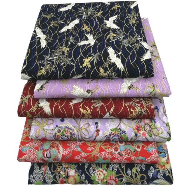 Japanese Style Hot Gold Printing Cloth Fairy Crane Peacock DIY Handmade Patchwork 6Pieces 40X50Cm - Shop at LoveMi