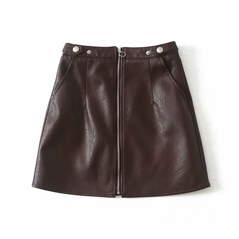 Title 7, High Waist Slim Zipper PU Leather Skirt Short A...