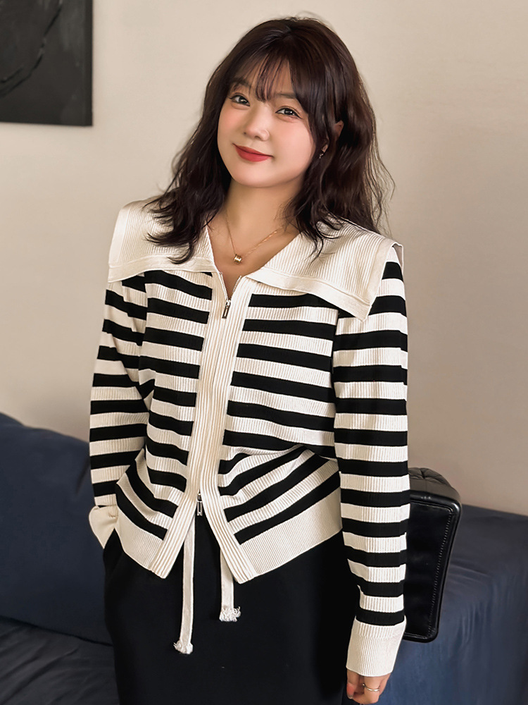 Title 5, Sailor Collar Striped Long-sleeved Knitted Card...