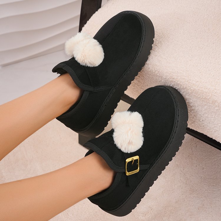 Women's Snow Boots, New 2026 Winter Fleece & Cotton Lined Slip-On Platform Buckle Strap Warm Cotton Boots