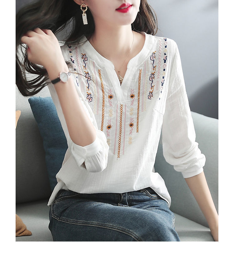 Ladies Casual Ethnic Style Versatile Floral Shirt