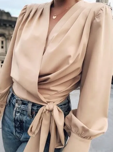 Women's Bubble Long sleeved Loose Shirt Off White - Shop at LoveMi