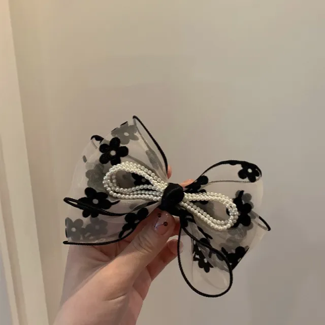 Super Fairy Organza Large Bow Flower Back Of The Head Hair Clip Beige - Shop at LoveMi