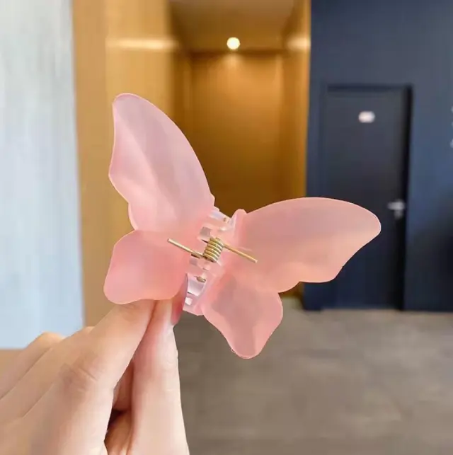 Korean Super Fairy Butterfly Hairpin Frosted Shark Headgear Pink Frosted Butterfly Grip - Shop at LoveMi