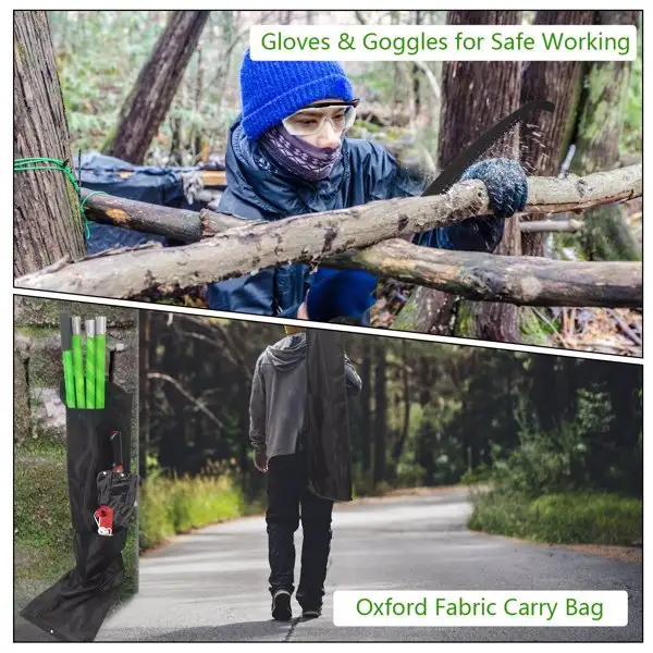 2-in-1 Manual Pole Saw 8.23-15.12FT Extendable Tree Pruner - SK5 Steel Pruner, Double-Hooked Saw Blade, Oxford Storage Bag , Goggles,Gloves For Tree Trimming