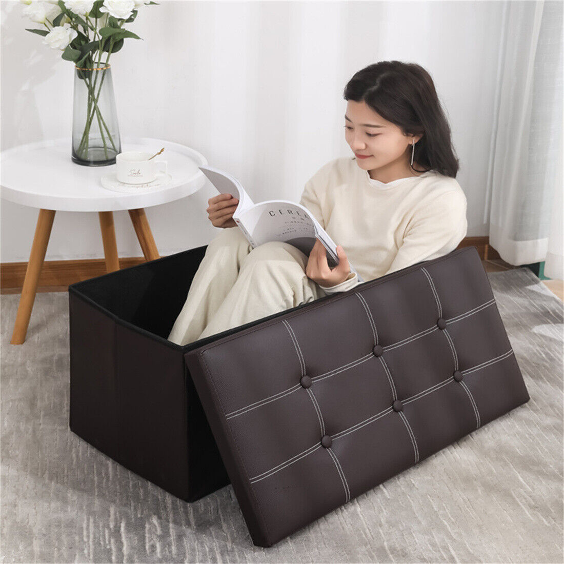 Large Seater Folding Storage Ottoman Pouffe Bench Seat Blanket Toy Chest Box UK NEW 11 c024b3a6 8392 4d82 993d 5ed55b826510