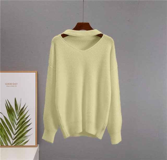 Women's Simple Solid Color Knitted Sweater Yellow - Shop at LoveMi