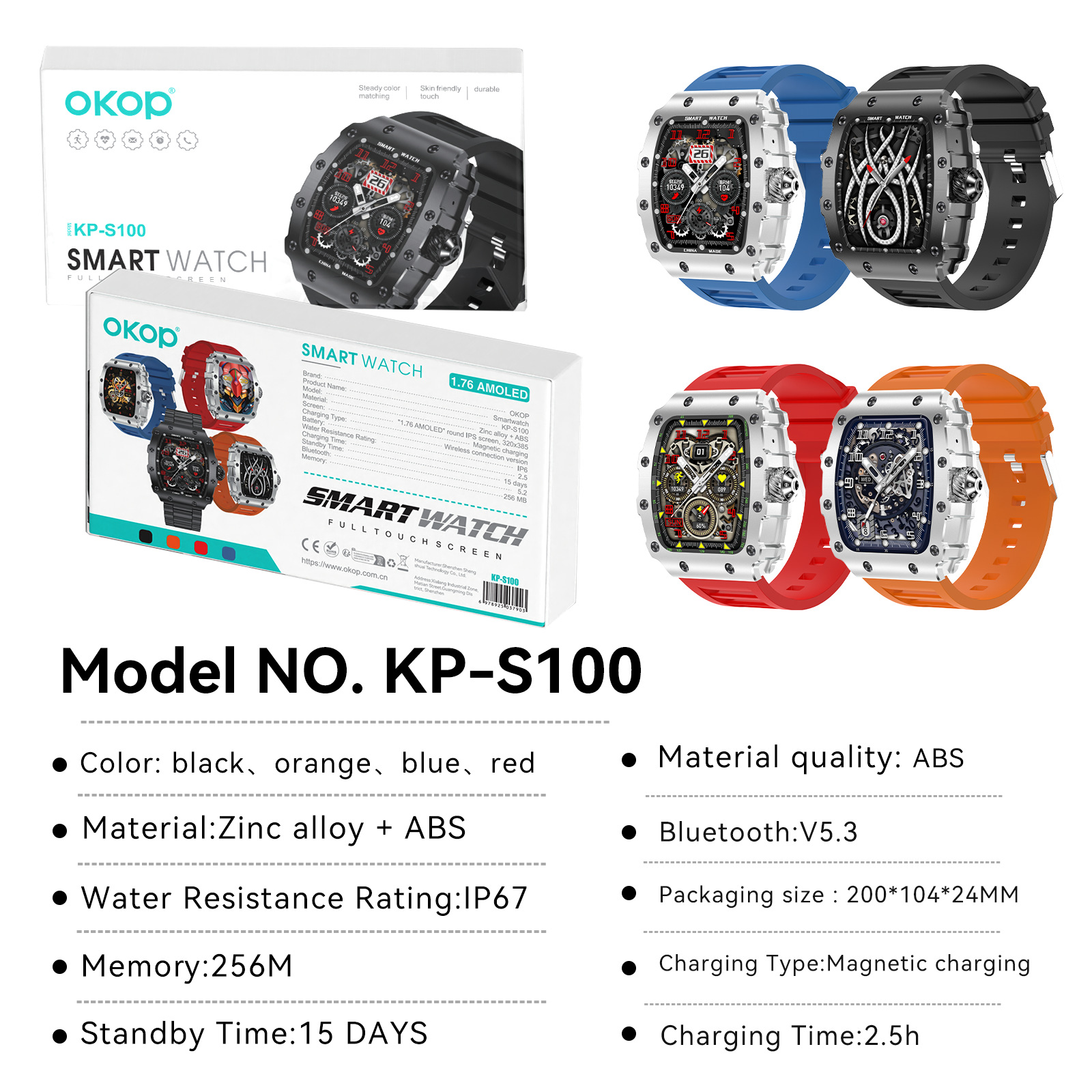 KP-S100 Smartwatch Heart Rate Blood Pressure Monitoring Bluetooth Calling Sports Waterproof Ultra-Long Battery Life Hot Selling In Stock 4