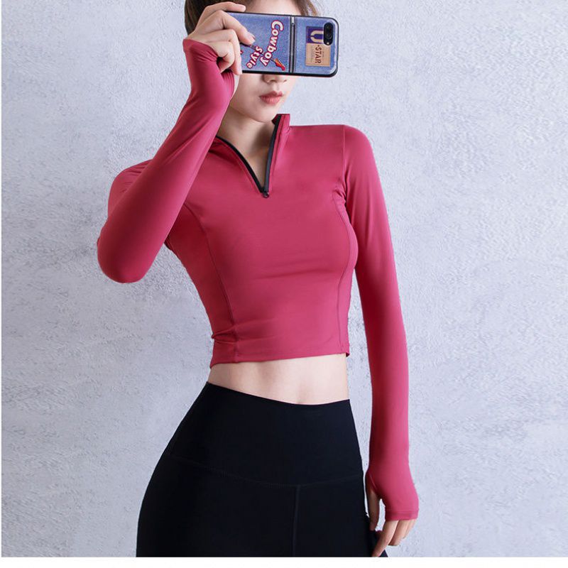 Zip Cropped Long Sleeve Red