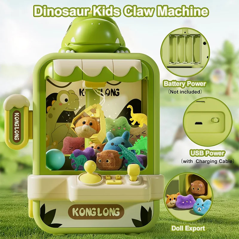 Kids Dinosaur Claw Machine Toy Electronic Arcade Catch Doll Music Mini Game Gift
