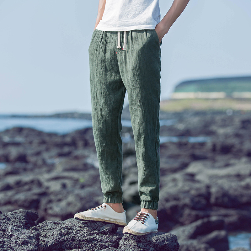 Title 6, Mens Linen Cropped Trousers, Pleated, Loose Co...