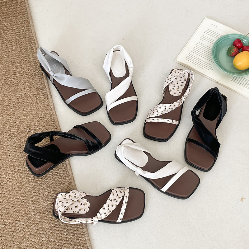 Women Minimalist Twist Wrap Satin Strap Slide Mules, Square Open Toe Two Band Backless Slip On Lightweight Casual Summer Flat Sandals
