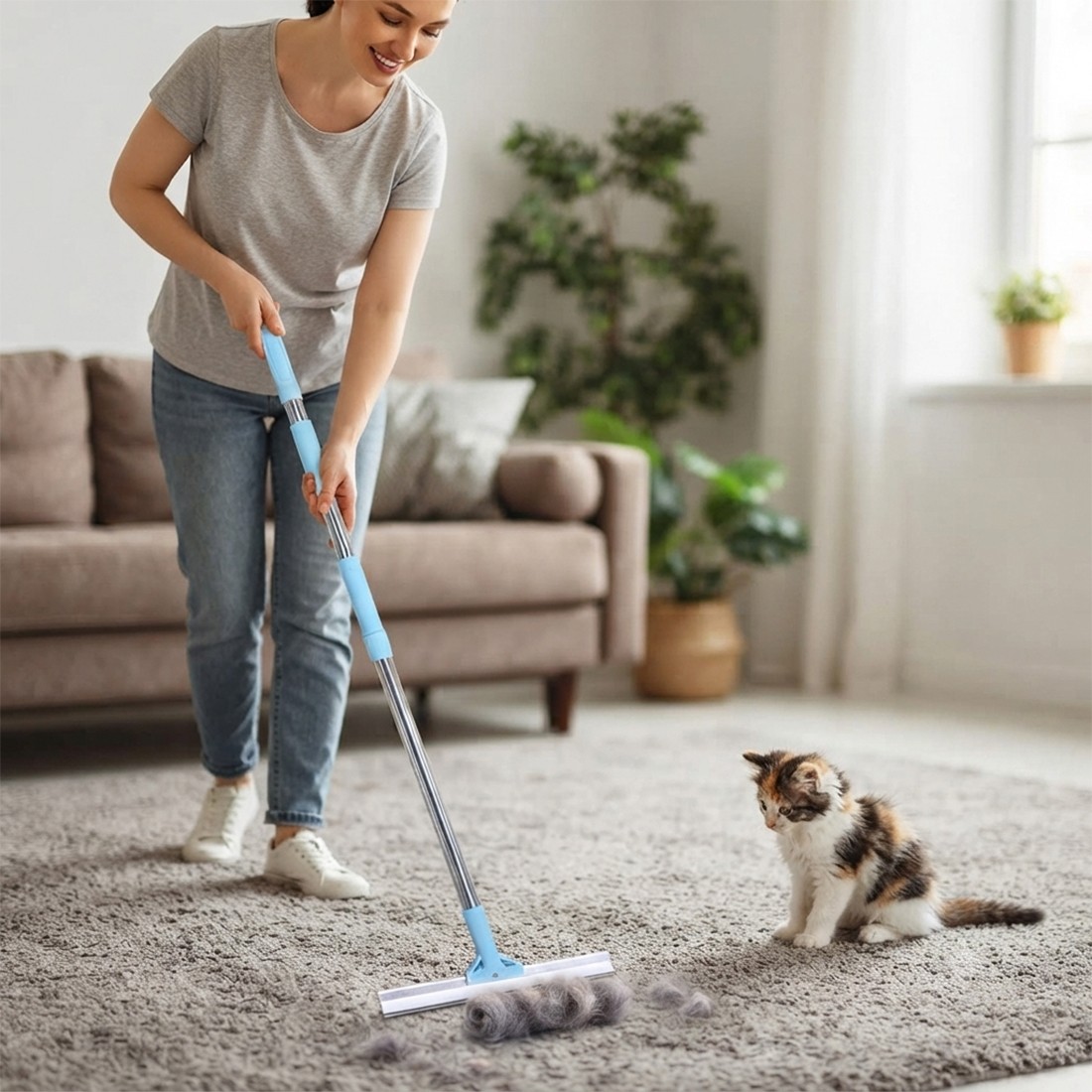 Rubber Broom Pet Hair Brush Set Carpet Cleaner Dog Remover — image 4