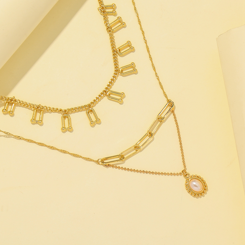 European And American Style Multilayer Chain Pearl Pendant Necklace