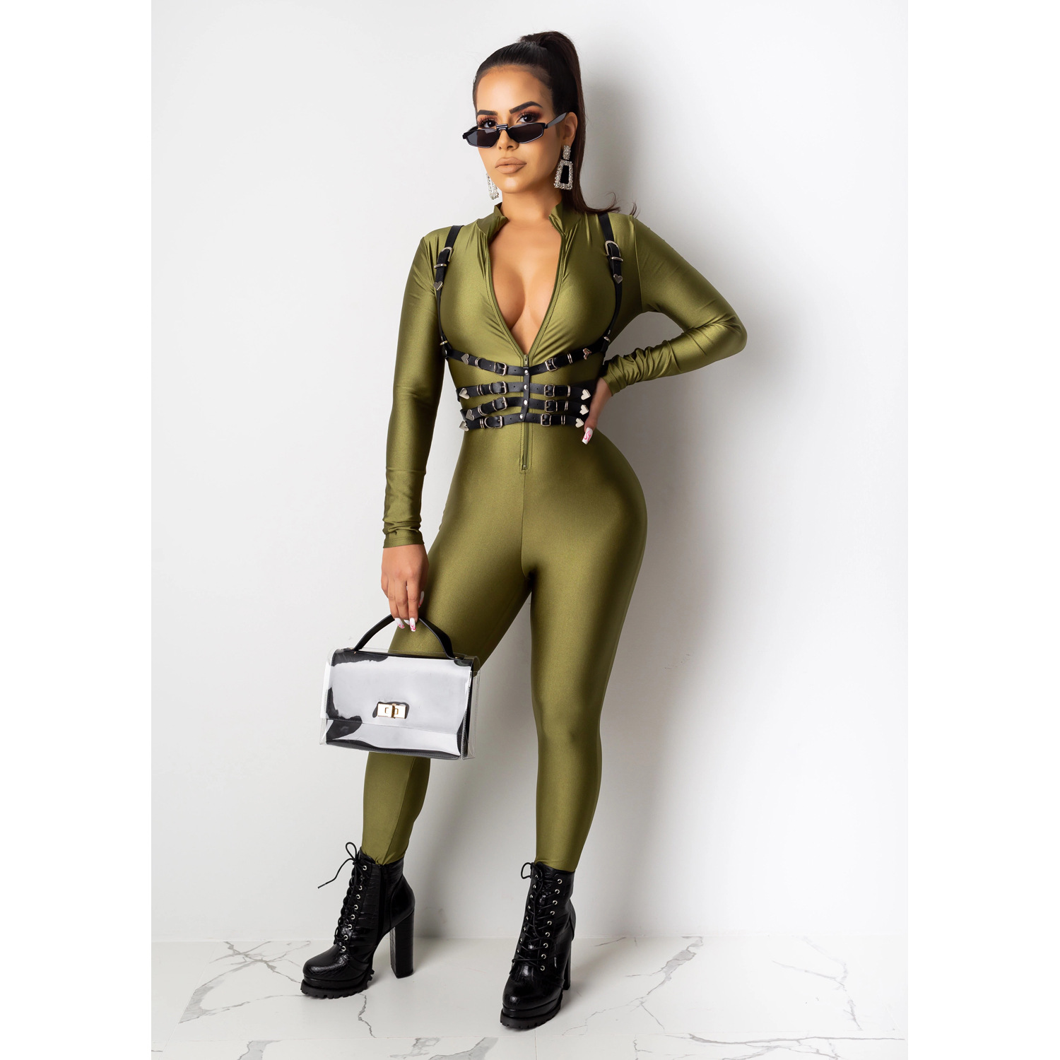 Title 4, Explosive style solid color long-sleeved jumpsuit