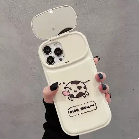 Cute Little Cow Phone Case Silicone Set Clamshell Mirror Anti-fall Lens Full Package