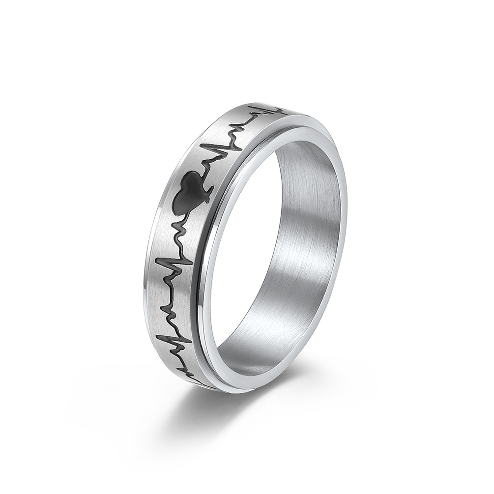 Title 7, Titanium Steel Rotating ECG Couple Ring Stainle...