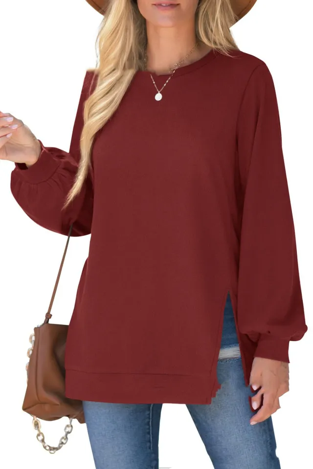 Women's Pullover Side Slit Sweater Red - Shop at LoveMi