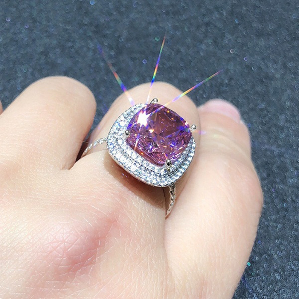 Title 3, Anillo Cuadrado de Zirconita Elegante con Micro...