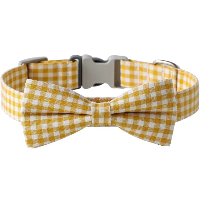 Checkered Dog Collar And Bow Tie In Multiple Colors Yellow - Shop at LoveMi