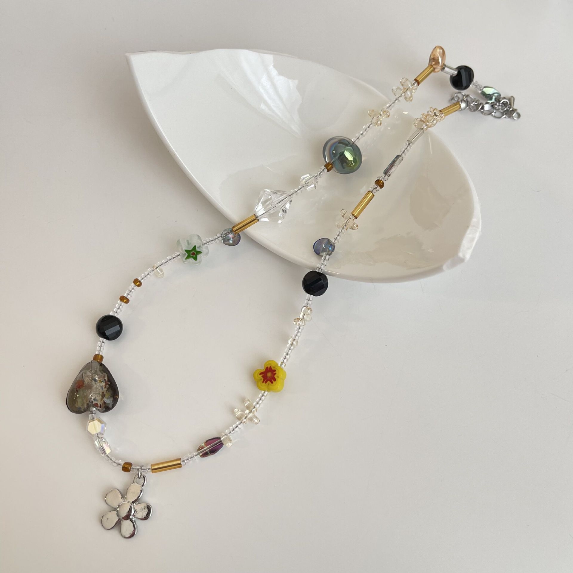 Crystal Color Love Glass Necklace Retro Simple