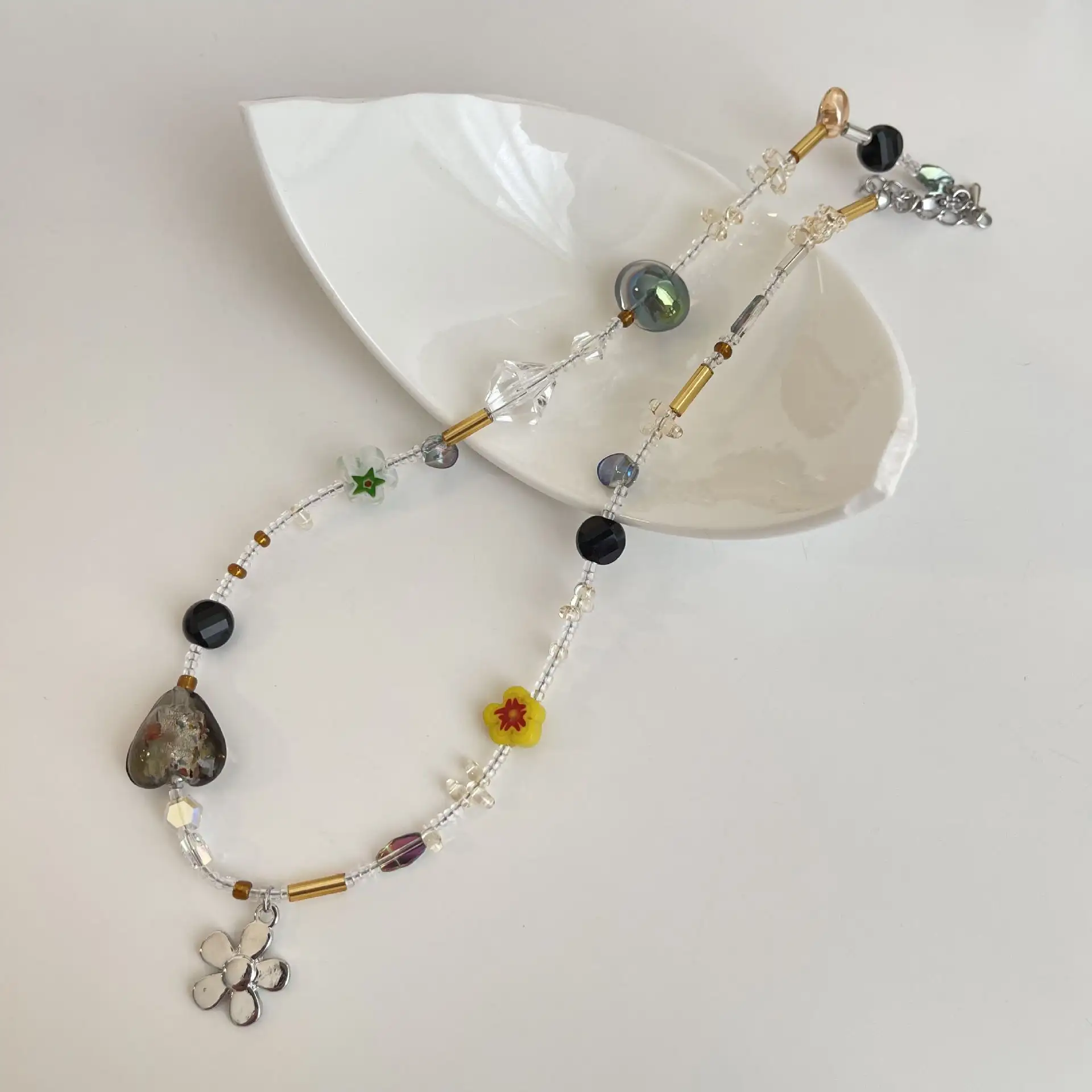 Crystal Color Love Glass Necklace Retro Simple