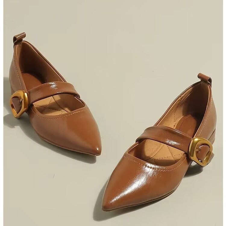 New Arrival French Pointed Toe Shoes, Vintage Low Heel One Strap Pumps For Autumn
