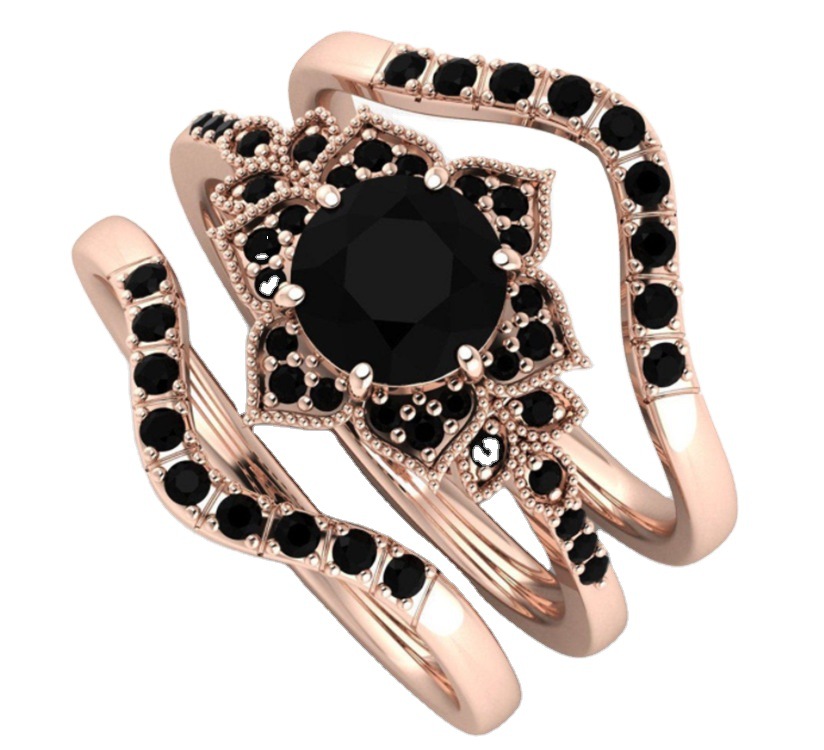 Love Black Zircon Women's Geometric Ring
