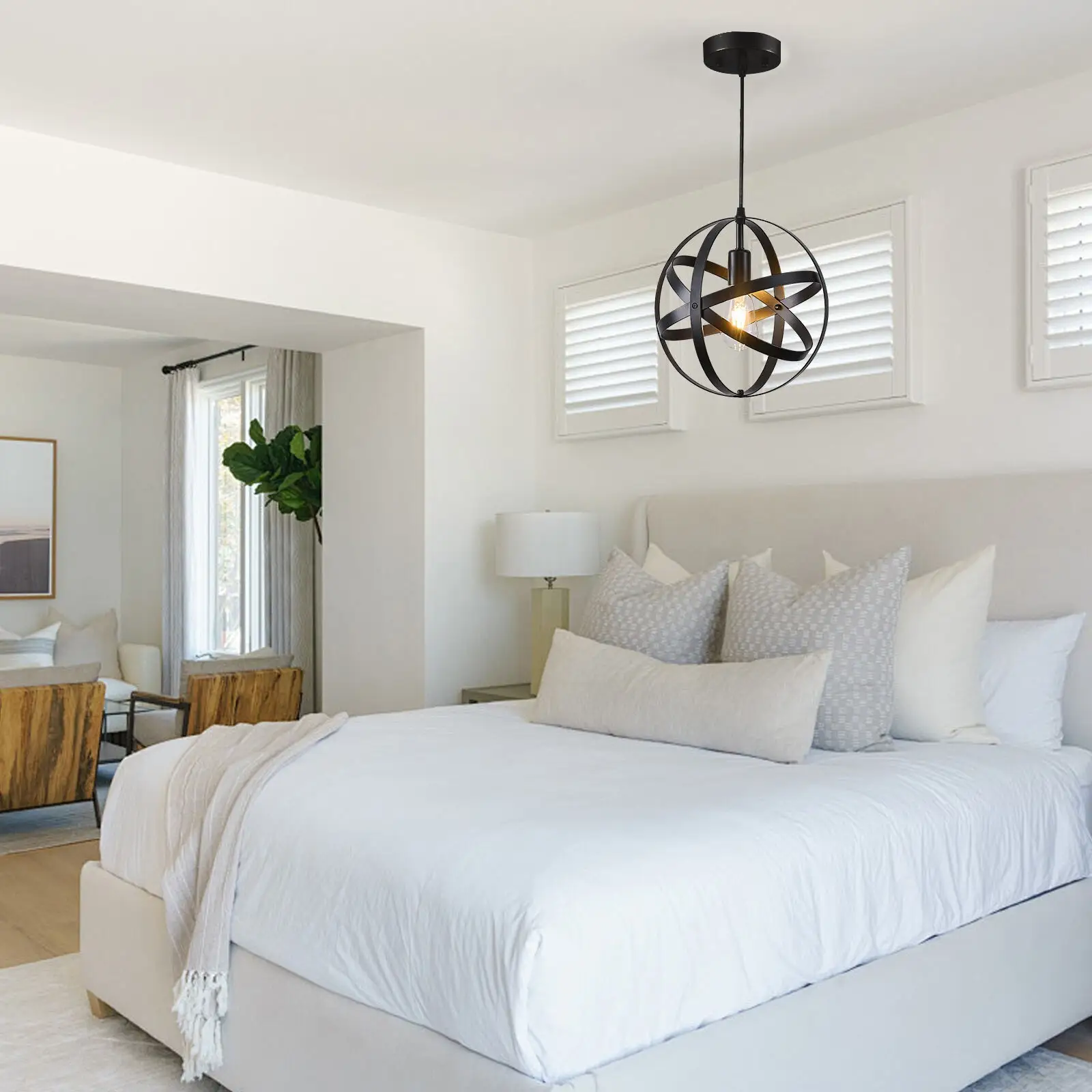 Industrial Spherical Ceiling Light Fitting Pendant Lighting Adjustable Cord UK