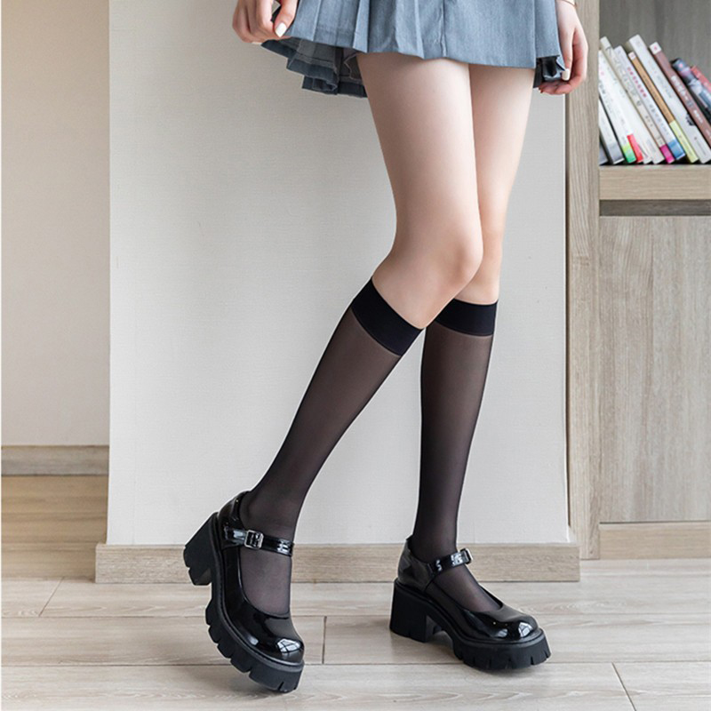 Summer Thin Anti Shedding Silk Flesh Colored Women's Black Silk Stockings White Silk Calf Socks, Sunscreen Mid Tube Socks
