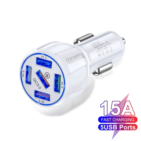 5-port 15A QC3.0 5USB Car Charger Fast Charge Car