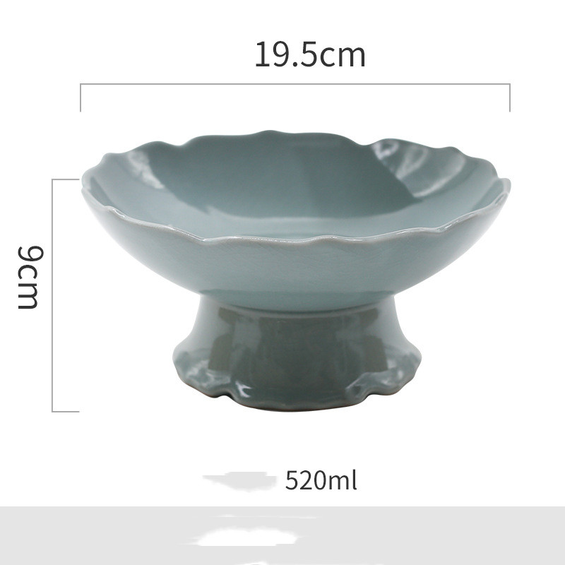 Title 4, Creative Tall Bowl Blue Ceramic Retro Fruit Bowl