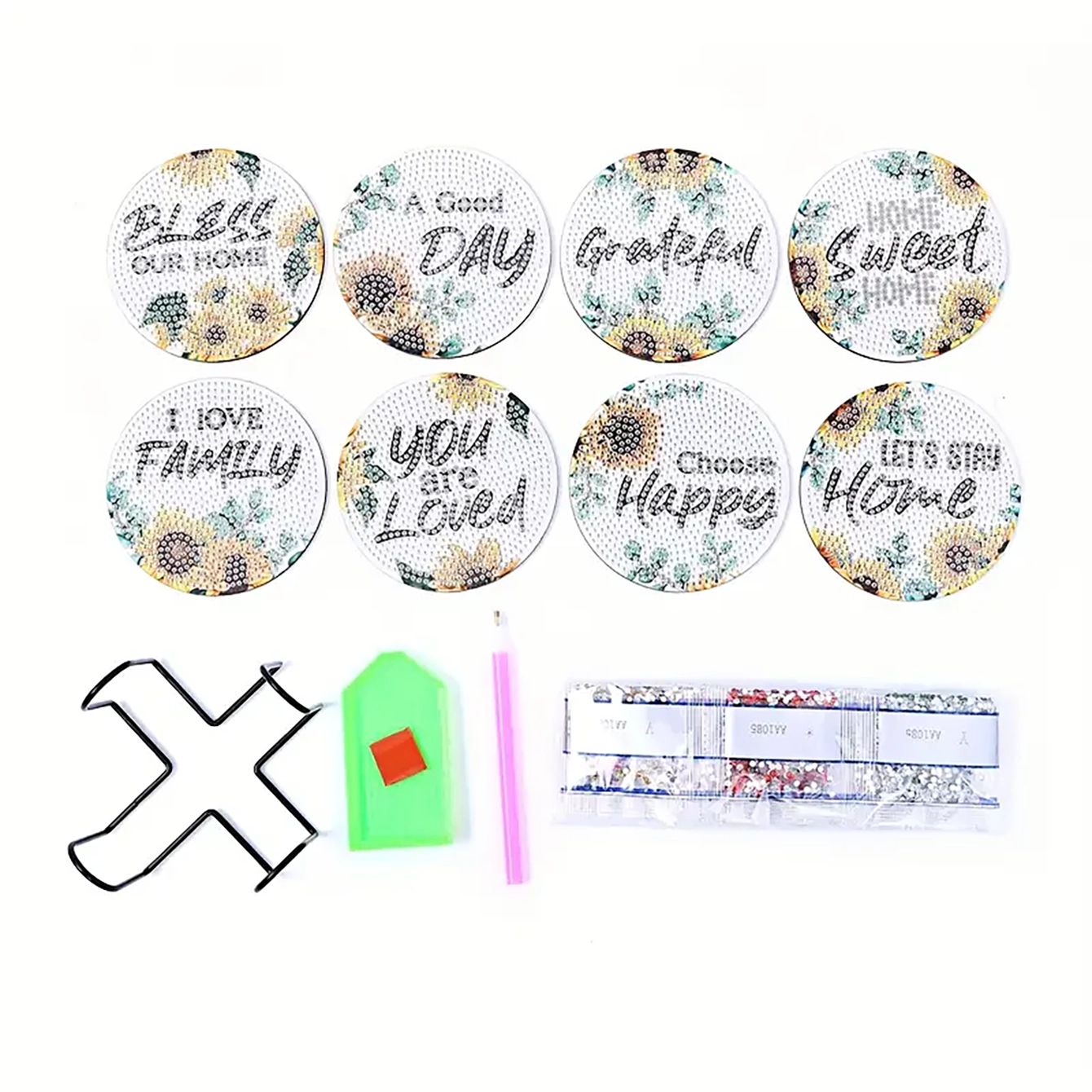 Diamond Art Drawing Coaster With Bracket, DIY Floral Pattern Diamond Art Coaster, Suitable For Adults And Beginners Diamond Drawing Kit, Diamond Kit Craft Supplies, Exquisite Gifts For Friend