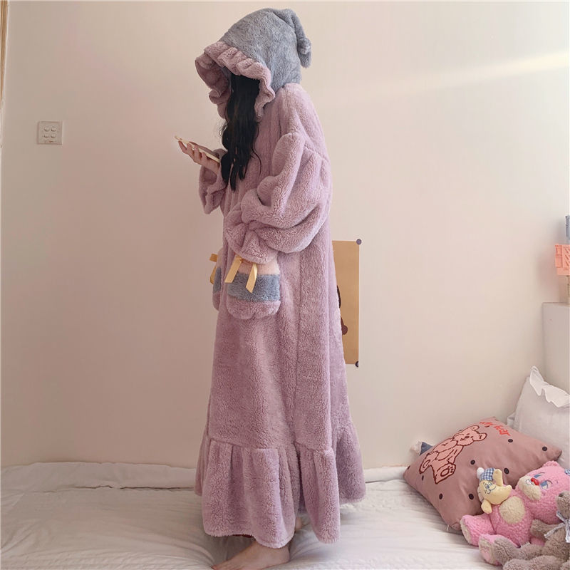 Title 7, Cute Hooded Nightdress Long Loose Fitting House...