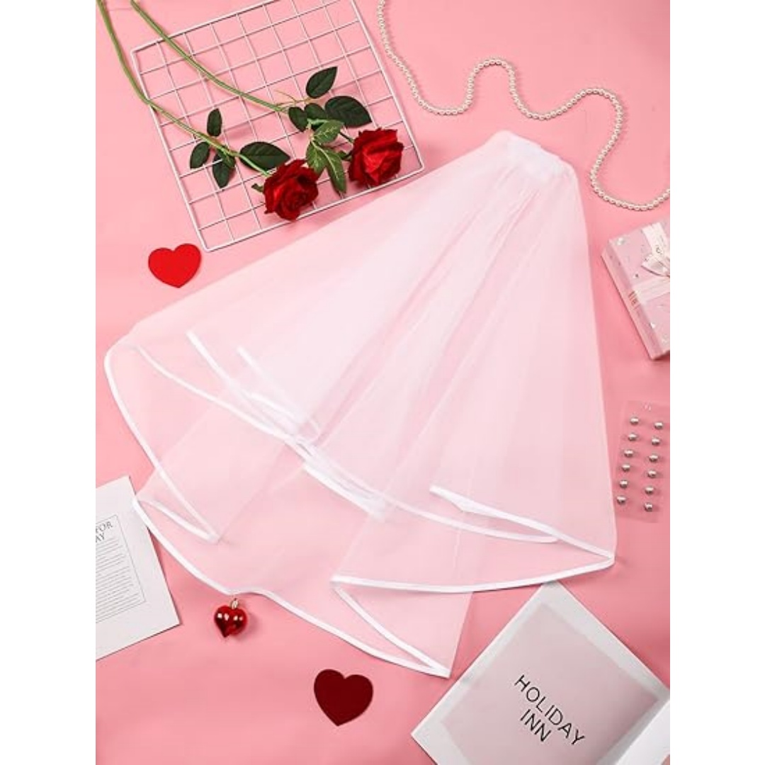 Bridal Veil Wedding Veil Weights Short 2 Tier Veil And 12 Pairs Veil Weights Magnetic Double Sided Artificial Pearls Silver Button For Bachelorette Party Bridal Shower Veil First Communion-Cl