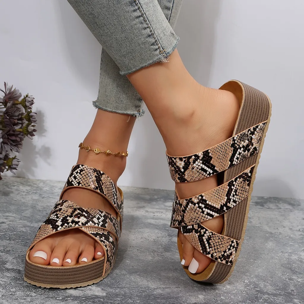 Woven Cross-strap Slippers Summer Platform Sandals Women Flat Beach Shoes - Serpentine-Size42