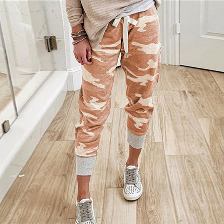 Women's Camo Print Casual Drawstring Jogging Pants Orange - Shop at LoveMi