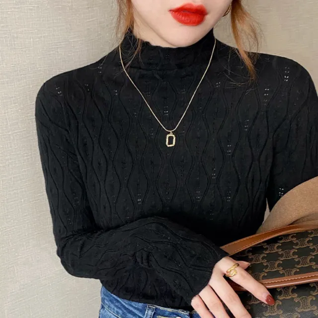 Bottom Shirt Girl Semi high Collar Small Knitting In Autumn And Winter Black - Shop at LoveMi
