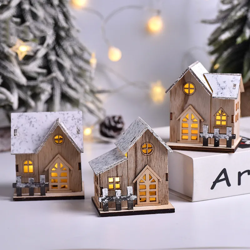 LED Luminous Wooden Christmas Small House – image 3