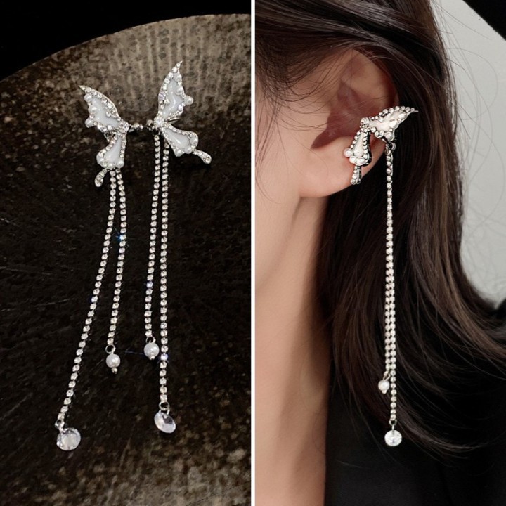 Title 4, Diamond Bow Tassel Ear Clip Personality