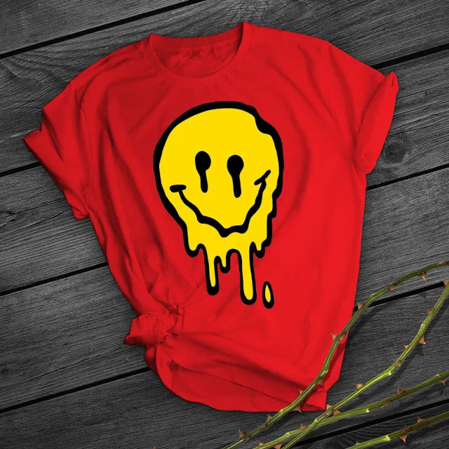 Smile Print Short Shirt Team Uniform European And American Fabrics Red - Shop at LoveMi