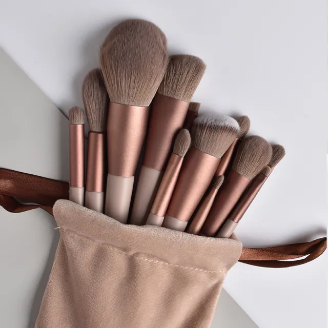 Makeup Brush Set Animal Hair Eye Shadow Loose Powder Blush Repair Milk Tea Color - Shop at LoveMi
