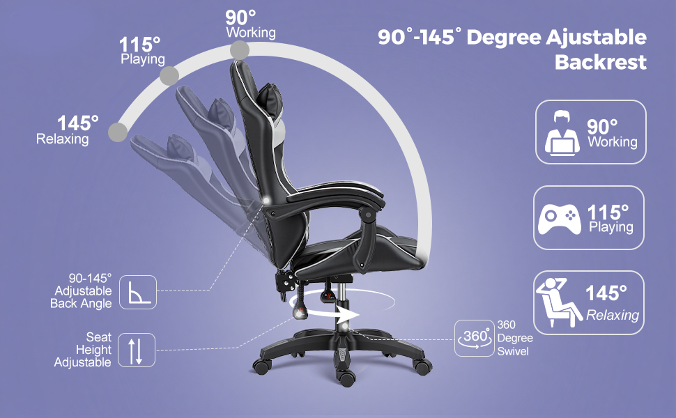 Gaming Reclining Swivel Chair For Adults,Ergonomic Racing PC With Lumbar Support — image 10