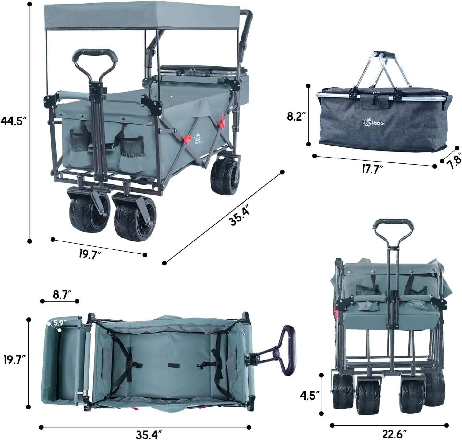 Collapsible Wagon 140L Wagons Carts Foldable With Removable Canopy, Folding Wagon Cart With Wheels For All-Terrain With Brake, Foldable Wagon With Cooler Bag, F